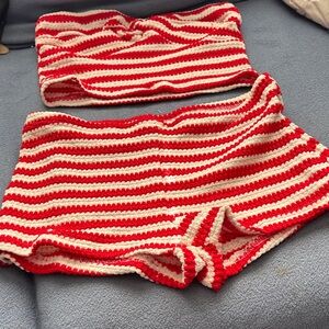 SHEIN Red and White Striped Knit Set